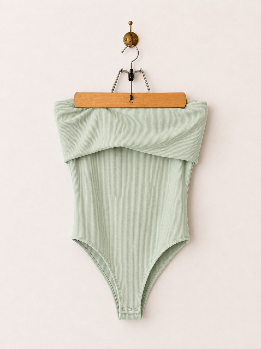 Sage Green Strapless Ribbed Bodysuit